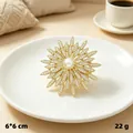 Elegant gold vintage sunburst star brooch with white pearl and sparkling rhinestones - KC Gold One Pearl Star