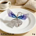 Elegant purple butterfly brooch with rhinestones and 4.3cm size detail - Silver Purple Butterfly