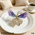 Elegant rhinestone butterfly brooch with purple gradient wings and gold frame, 5g - Gold Purple Butterfly