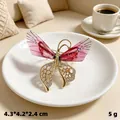 Exquisite butterfly brooch with pink wings and rhinestones, 4.3x4.2x2.4 cm, 5g SKU image. - Gold Red Butterfly