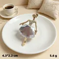 Elegant gold ballerina brooch with grey crystal and rhinestones, 4.3x2.2cm. - Gold Ballet Girl White Crystal