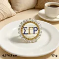 Sigma Gamma Rho sorority rhinestone circle brooch pin with blue and yellow crystals - Gold Round Sigma