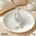 Elegant silver leaf brooch with pearl and rhinestones, size 6x2 cm, weight 7g for women - Silver Leaf