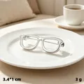 Elegant silver eyeglass frame brooch pin, minimalist metal fashion accessory, 3.4x1 cm - Silver Glasses