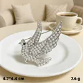 Elegant bird-shaped brooch with white pearls in silver finish for women's sweaters - Silver Dove Pearl
