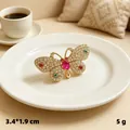 Vintage gold-tone butterfly brooch with colorful rhinestones, size 3.4x1.9 cm, 5g - Gold Butterfly Pearl