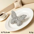 Elegant butterfly-shaped brooch with sparkling rhinestones in a polished silver finish - Silver Butterfly Style with Full Rhinestones