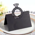 Black laser-cut diamond ring place card for elegant wedding seating arrangement. - Silver Charcoal