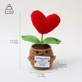 Hand-knitted crochet potted plant with red heart and emotional support card - Brown Coffee Potted Plant Red Heart E Card 0.6cm Eye