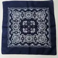 Navy blue polyester square bandana featuring a classic white paisley pattern print - 54*54CM / Navy Blue