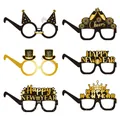 6 pairs of gold and black Happy New Year party paper glasses for photo booth props. - One Size / Happy New Year Glasses Style D (XN001-D)