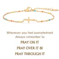 Bohemian gold cross bracelet with colorful beads and faith-based inspirational quote - Prayer Style (Pray on) / With Card / Gold