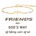 Gold plated stainless steel cross bracelet with colorful rice beads and friendship quote - Friend Style (Friend) / With Card / Gold