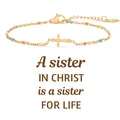 Detail of stainless steel cross bracelet with colorful beads and sister sentiment - Sister Style (A Sister) / With Card / Gold