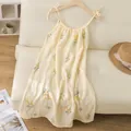 Light yellow floral cotton gauze nightdress with adjustable spaghetti straps for summer. - M / Nightdress / Lily of the Valley