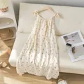 Sweet cream summer cherry print nightdress made of breathable double-layer cotton gauze - M / Nightdress / Small Cherry