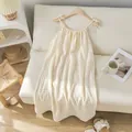 Elegant sweet floral double-layer cotton gauze strap nightdress for women summer sleepwear - M / Nightdress / Yellow Floral