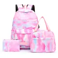 Juego de mochila escolar tie-dye rosa y azul para estudiantes con bolsa de almuerzo - Rojo Rosa Tinta