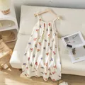 Sweet white cotton gauze sleep dress with cute teddy bear print for women in summer - M / Nightdress / Toy Bear