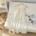 Sweet floral double-layer cotton gauze sling nightgown for women in summer style - M / Nightdress / Green Floral