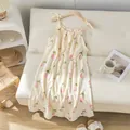Sweet floral cotton gauze camisole nightdress with pink tulip pattern for summer. - M / Nightdress / Tulip