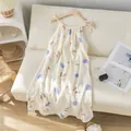 Sweet bunny print double-layer cotton gauze nightgown in off-white for summer comfort - M / Nightdress / Pebble Rabbit