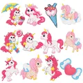 Colorful children's DIY diamond stickers featuring various cute unicorn designs and patterns. - 12Pcs Unicorn