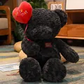 Dark grey textured teddy bear plush toy holding a red heart balloon for Valentine's - 38cm / Beautiful Black