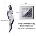 Vintage navy blue and white paisley print 70x70cm square silk scarf SKU variant view - 70x70 / Navy Blue + White