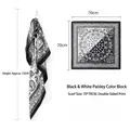 Vintage black and white paisley print silk square scarf 70x70cm for men and women - 70x70 / Black+White