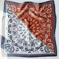 Elegant vintage paisley silk square scarf featuring a brown and white diagonal split design - 70x70 / Caramel + White