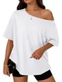 Elegant women's white off-the-shoulder loose fit t-shirt in a trendy Y2K fashion style - XS / Tops / White