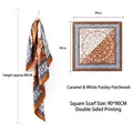 Vintage 90cm paisley square scarf in caramel and white silk-like fabric variant - 90x90cm / Caramel + White