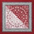 Vintage paisley printed square silk scarf with red and white contrast bicolor design - 90x90cm / Red + White