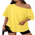 Comfortable bright yellow women's loose one-shoulder T-shirt with Y2K aesthetic design - XS / Tops / Yellow