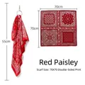 Vintage red paisley square scarf, silk-like bandana with double-sided print, 70x70cm size - 70x70 / Red