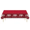 Mantel de Navidad a cuadros rojos y negros con copos de nieve y renos blancos - Reno Rojo / 130*220cm