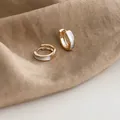 Elegant gold hoop earrings with white shell inlay for women's daily jewelry fashion - One Pair / Gold