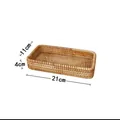 Rechthoekig retro geweven rotan opbergplateau, 21x11x4 cm voor bureau-organisatie - 21x11x4cm / Klein Ondiep Bord