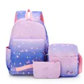 Girls 3-piece backpack set featuring purple gradient starry sky and magical unicorn print - Backpack Lunch Bag And Pencil Case / Gradient Purple