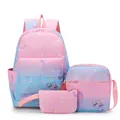 Girls 3-piece school backpack set featuring pink and blue gradient with unicorn star prints - Backpack Lunch Bag And Pencil Case / Light Blue Gradient