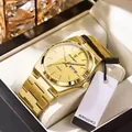 Elegante, wasserdichte Herren-Luxus-Quarzuhr in Goldoptik mit Tag- und Datumsanzeige - P930 Stahlband Modell / Goldenes Gehäuse Goldenes Zifferblatt