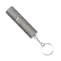 Detail view of a luxury silver rhinestone-encrusted perfume atomizer with keychain - Gray