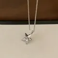 Minimalistische zilveren lange ketting met een 'Promise me' gegraveerde sterhanger - Antieke Ster Hanger / Zilver-Kattenoog-Ster