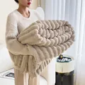 Coperta spessa in finta pelliccia di coniglio beige con trama a righe per divano - Coperta Singola 1.0x1.5m / Cachi