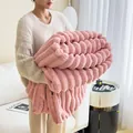 Coperta spessa rosa a coste in finta pelliccia di coniglio per divano - Coperta Singola 1.0x1.5m / Rosa