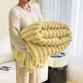 Thick yellow ribbed rabbit faux fur throw blanket perfect for sofa or office nap - Rabbit Plush Milk Yellow / 0.7x1.0m Single Blanket (Random Color)