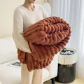 Soft thick ribbed faux rabbit fur blanket in warm brown color for sofa or office napping - Rabbit Plush Caramel / 0.7x1.0m Single Blanket (Random Color)