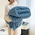 Thick blue faux rabbit fur blanket with elegant striped texture for sofa or office nap - Rabbit Plush Blue / 0.7x1.0m Single Blanket (Random Color)