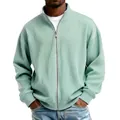 Gros plan d'un sweat-shirt côtelé vert menthe pour hommes avec fermeture éclair et col haut - S / Hauts / Vert clair